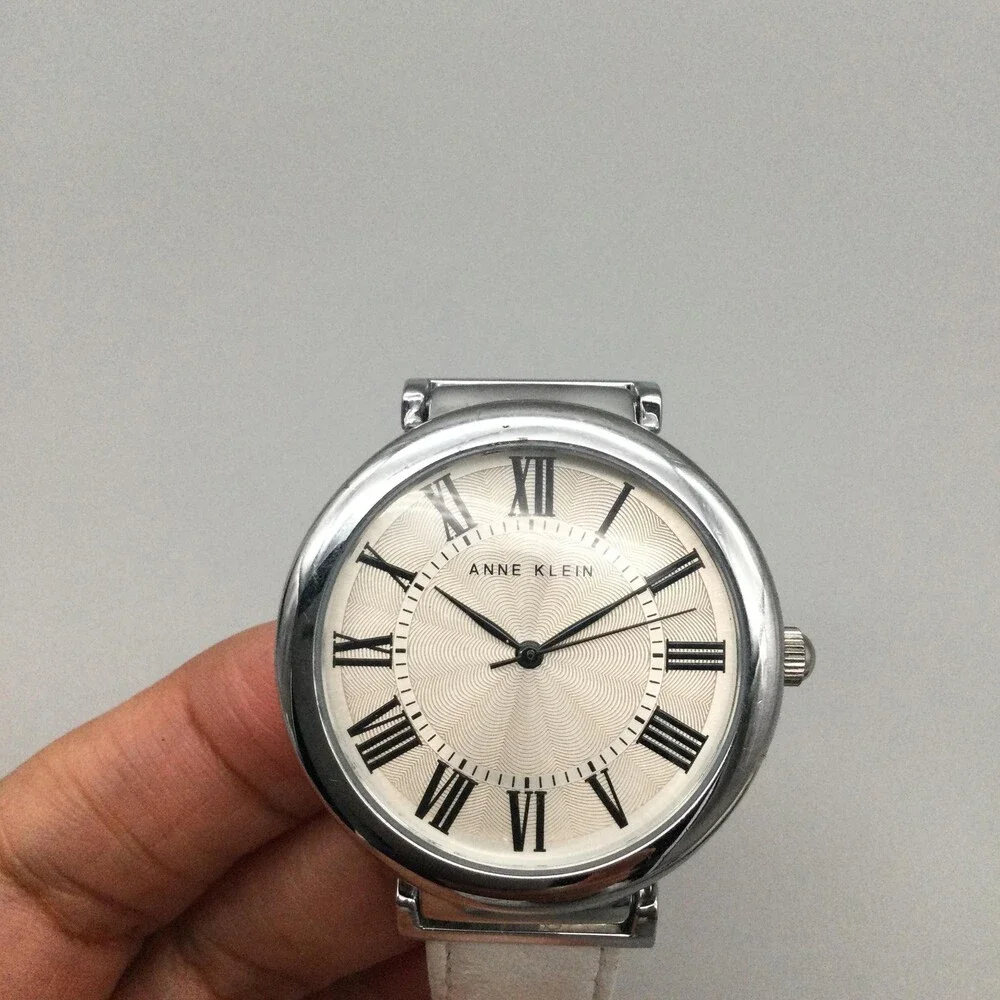 Anne Klein Womens Dress Watch 38mm Large Dial White Leather AK/2137 New Battery